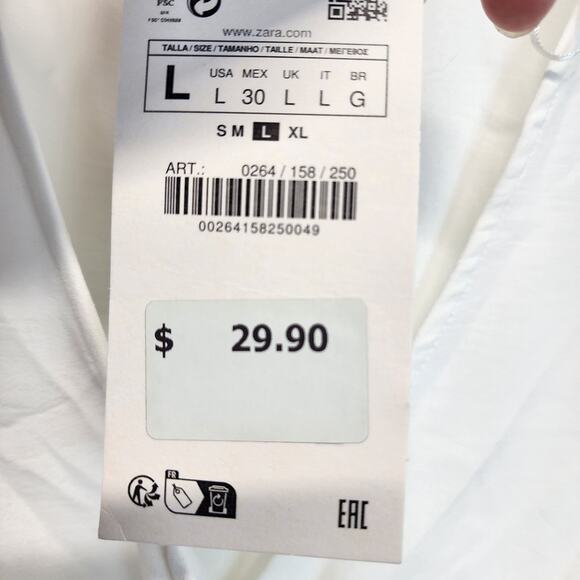 Zara Crossover Blouse Top Size L White Short Sleeve Pullover V-neck Flowy Chic - Picture 13 of 13